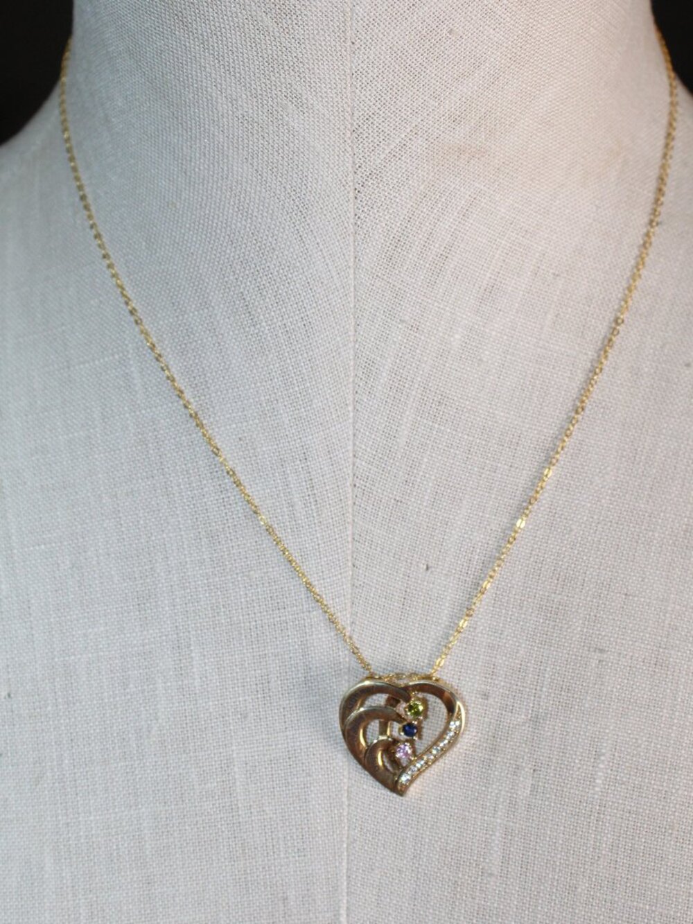 Gold Tone 925 Sterling Silver Heart "Gigi, Gabby, Gunnar" Pendant 18" Link Chain